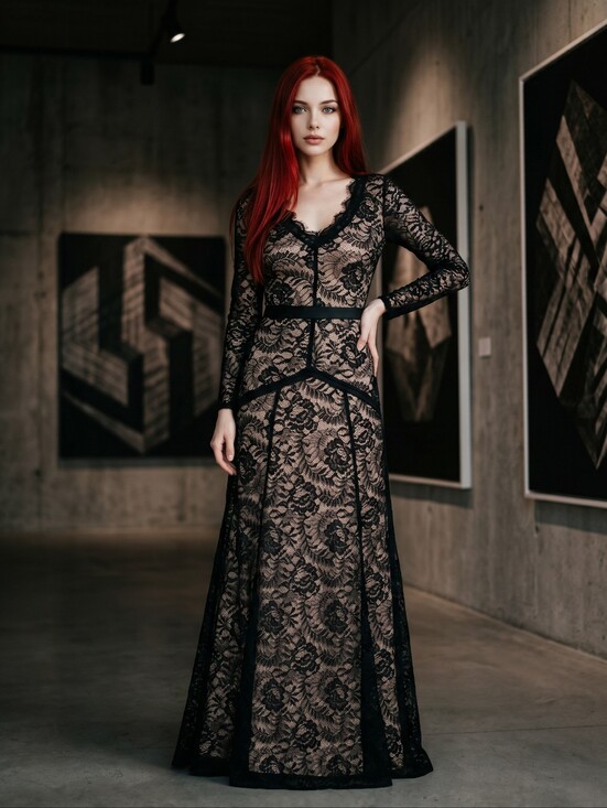 Miusol Dresses & Skirts - Miusol Black Lace Maxi Gown 2XL Formal Evening Dress Nude Lining Scalloped